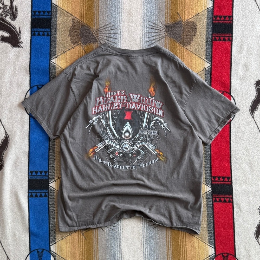 Harley Davidson Berts Black Widow Port Charlotte FL Pocket T-Shirt Gray XL